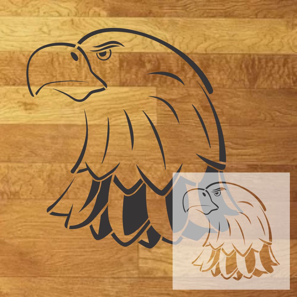 Eagle Head 2 Stencil design mockup with inset of the stencil sheet