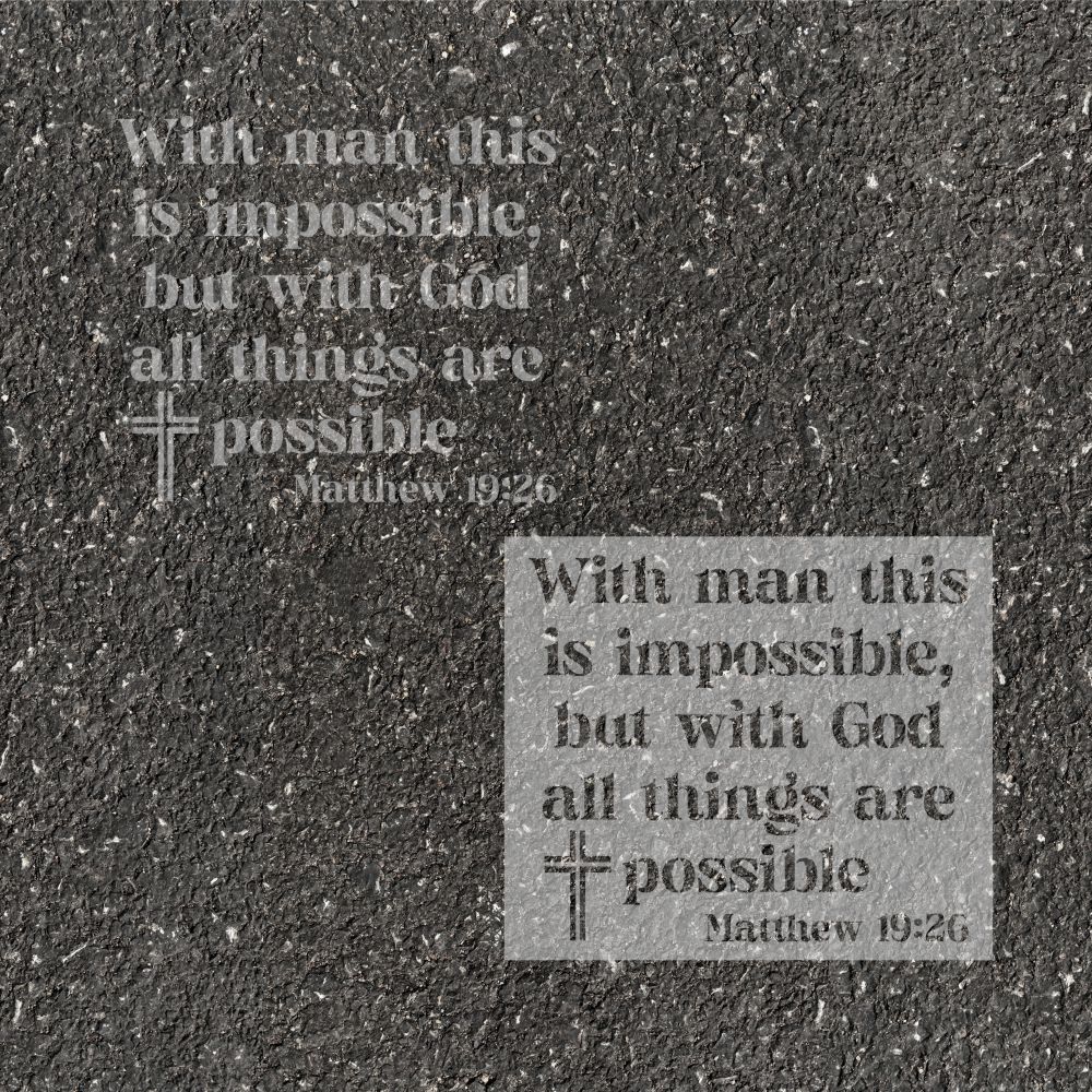 Matthew Bible Verse stenciled on pavement with matching parking space stencil.
