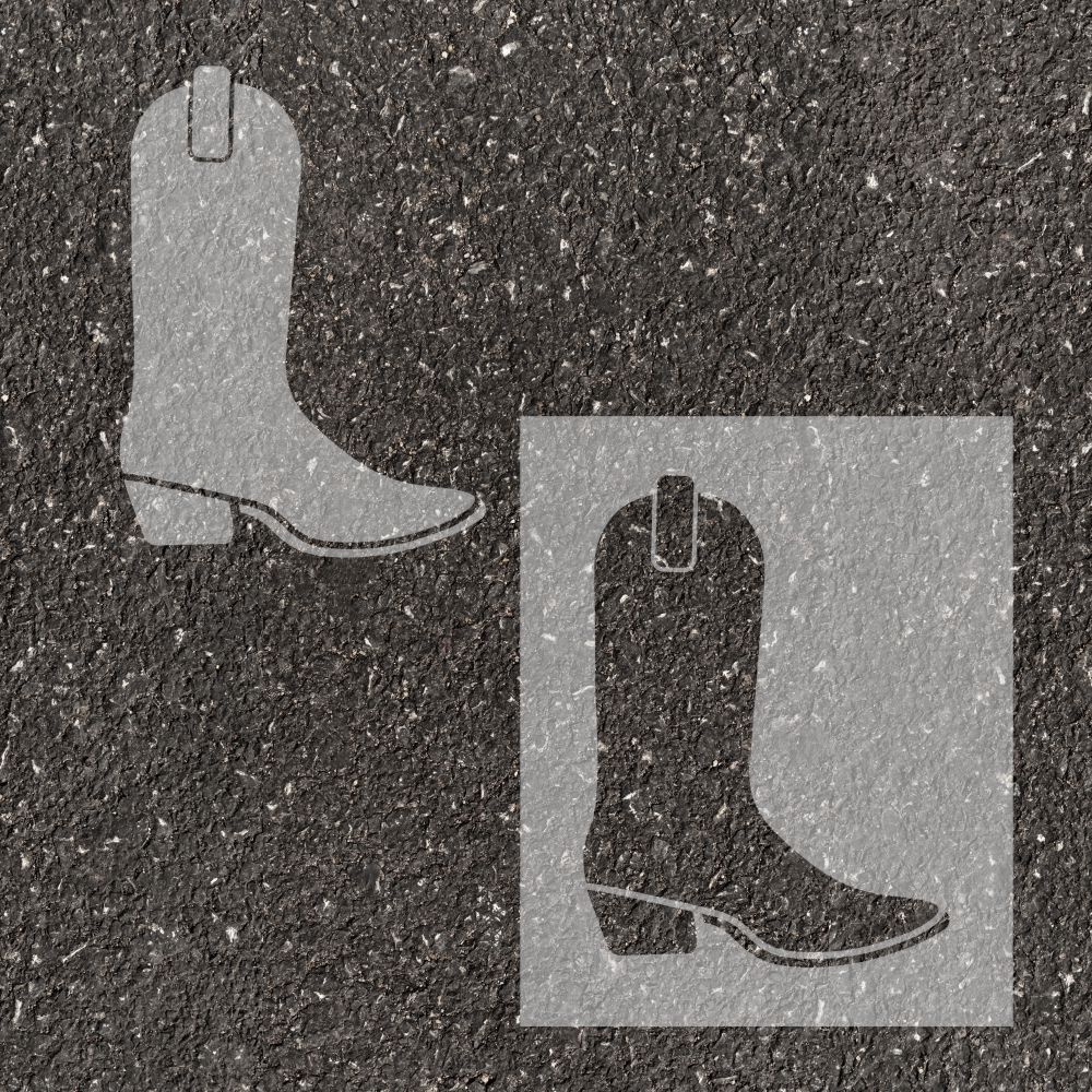 Cowboy Boot stenciled on pavement with matching parking space stencil.