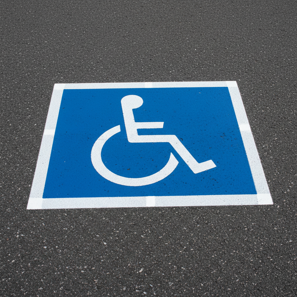 ADA Handicap Parking Stencil – Full Symbol with Blue Box & White Outline