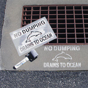 No Dumping Drains to Ocean Storm Drain Stencil