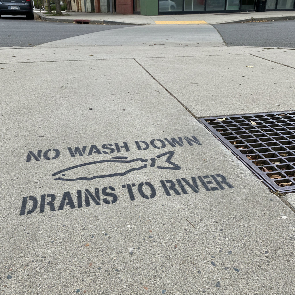 Storm Drain Stencil | No Wash Down Drains to River