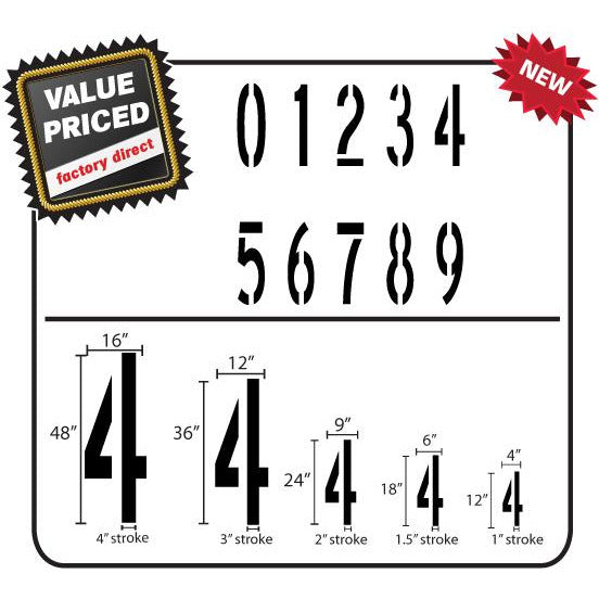 Curb Stencil Kit for Address Painting, All Numbers - 14 Mil Mylar Plastic [4 Tall Numbers, 2 of each] (Classic Stencil font)